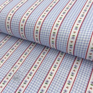 Tetra Tkanina/Muslin Flowers check blue digital print