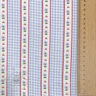 Tetra Tkanina/Muslin Flowers check blue digital print