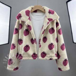 Tkanina za kapute TEDDY JACQUARD Strawberries