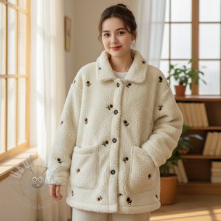 Tkanina za kapute TEDDY JACQUARD EMBROIDERY Sunflower