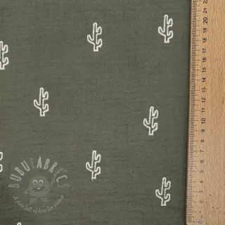 Tetra Tkanina/Muslin EMBROIDERY Cactus green