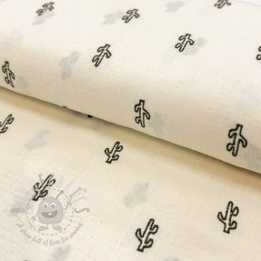 Tetra Tkanina/Muslin EMBROIDERY Cactus SIMPLY NATURAL