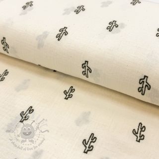 Tetra Tkanina/Muslin EMBROIDERY Cactus natural