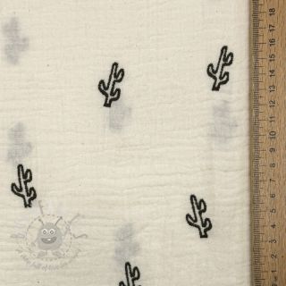 Tetra Tkanina/Muslin EMBROIDERY Cactus natural