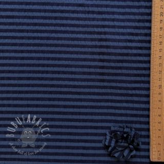 Viskoza YARN DYED Stripes and flowers navy