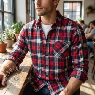 Viskoza Scottish Check YARN DYED BRUSHED Atlas red