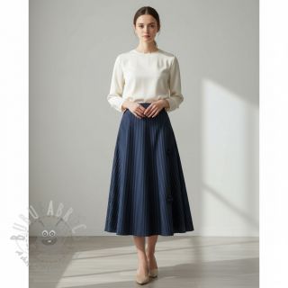 Viskoza YARN DYED Stripes and flowers navy