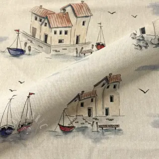 Dekorativna tkanina Linenlook Seaside House View digital print