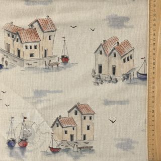 Dekorativna tkanina Linenlook Seaside House View digital print