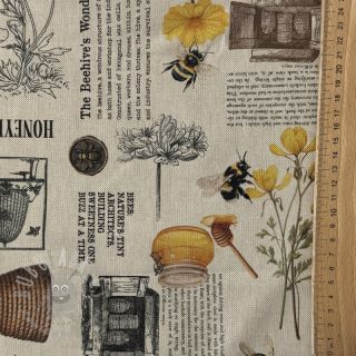 Dekorativna tkanina Linenlook Bee Honey Recipe digital print
