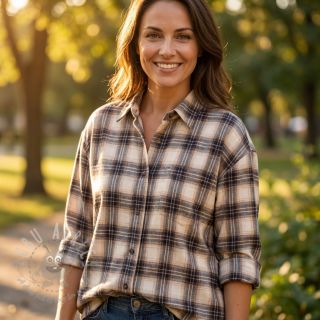 Pamuk YARN DYED BRUSHED Check Tim beige