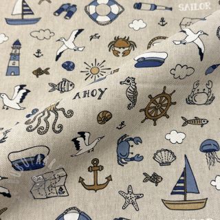 Dekorativna tkanina Linenlook premium Nautical Doodle