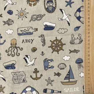 Dekorativna tkanina Linenlook premium Nautical Doodle