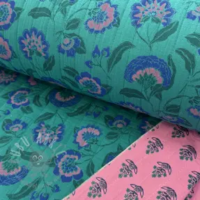 Tetra Tkanina/Muslin STEPPED Flowers petrol