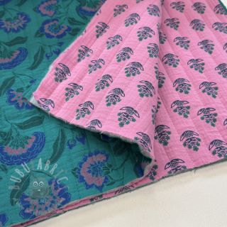 Tetra Tkanina/Muslin STEPPED Flowers petrol