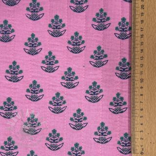 Tetra Tkanina/Muslin STEPPED Flowers petrol