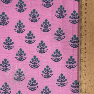 Tetra Tkanina/Muslin STEPPED Flowers petrol