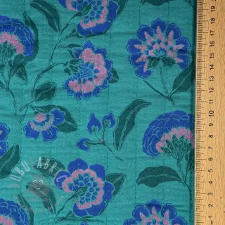 Tetra Tkanina/Muslin STEPPED Flowers petrol