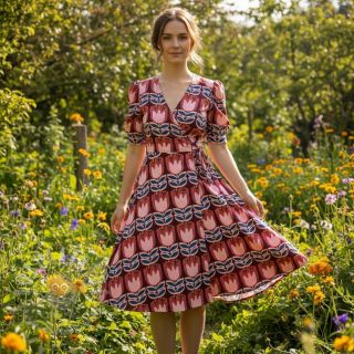 Viskoza ECOVERO Flowers Celia burgundy