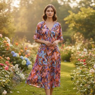 Pamuk VISCOSE Flowers dark petrol