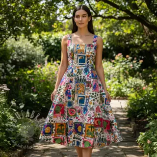 Pamuk SATIN Summer patchwork digital print