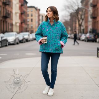 Tetra Tkanina/Muslin STEPPED Flowers petrol