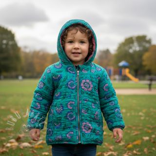 Tetra Tkanina/Muslin STEPPED Flowers petrol