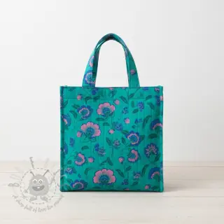 Tetra Tkanina/Muslin STEPPED Flowers petrol