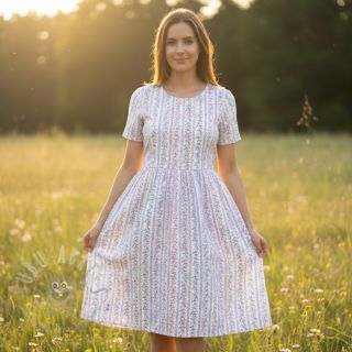 Tetra Tkanina/Muslin Leaves in stripes digital print ORGANIC