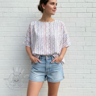 Tetra Tkanina/Muslin Leaves in stripes digital print ORGANIC