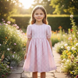 Tetra Tkanina/Muslin Flowers check pink digital print