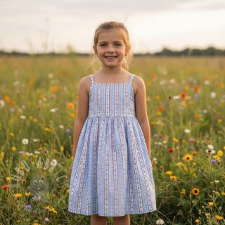 Tetra Tkanina/Muslin Flowers check blue digital print