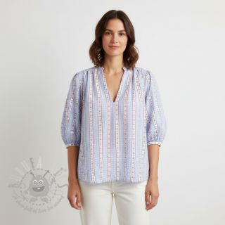 Tetra Tkanina/Muslin Flowers check blue digital print