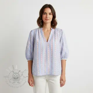Tetra Tkanina/Muslin Flowers check blue digital print