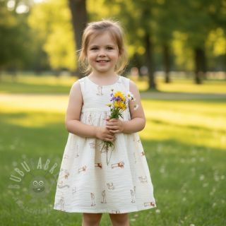 Tetra Tkanina/Muslin EMBROIDERY Dogs ecru