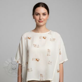 Tetra Tkanina/Muslin EMBROIDERY Dogs ecru