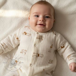 Tetra Tkanina/Muslin EMBROIDERY Dogs ecru