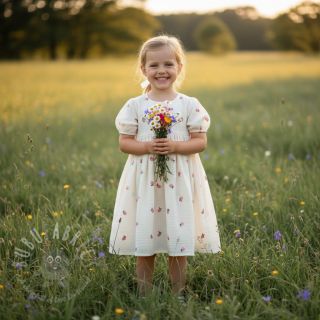 Tetra Tkanina/Muslin EMBROIDERY Fruit natural peach