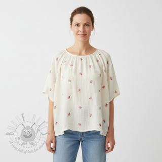 Tetra Tkanina/Muslin EMBROIDERY Fruit peach SIMPLY NATURAL