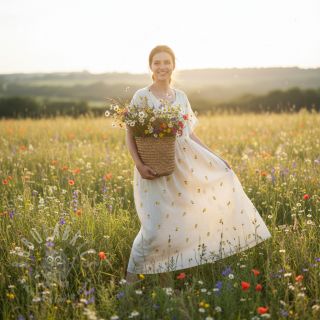 Tetra Tkanina/Muslin EMBROIDERY Fruit natural yellow