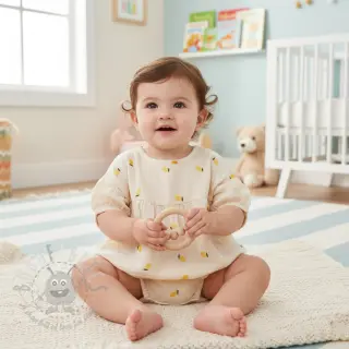 Tetra Tkanina/Muslin EMBROIDERY Fruit yellow SIMPLY NATURAL