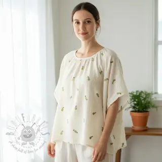 Tetra Tkanina/Muslin EMBROIDERY Fruit green SIMPLY NATURAL