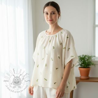 Tetra Tkanina/Muslin EMBROIDERY Fruit natural green