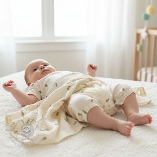 Tetra Tkanina/Muslin EMBROIDERY Fruit green SIMPLY NATURAL