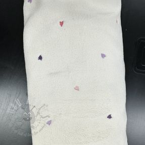 Tkanina za kapute TEDDY EMBROIDERY Hearts ecru 2nd class