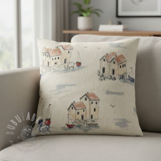 Dekorativna tkanina Linenlook Seaside House View digital print