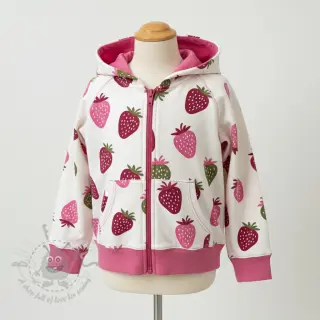 Triko materijal čupav JOGGING Strawberries ecru