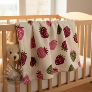 Triko materijal čupav JOGGING Strawberries ecru