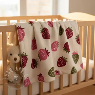 Triko materijal čupav JOGGING Strawberries ecru