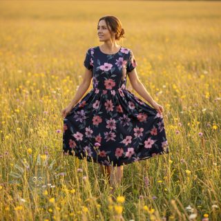 Pamuk VISCOSE Flowers navy digital print